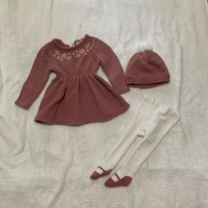3pc Knit cap, sweater dress and stockings